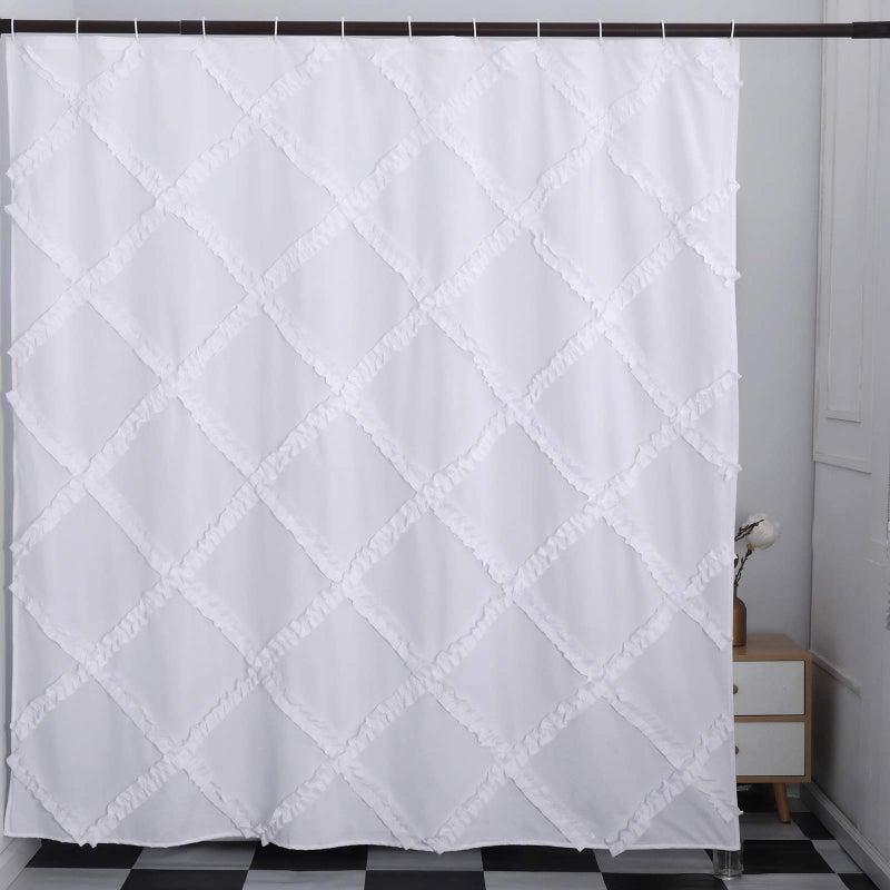 GARSTYLE White Ruffle Diamond Fabric Shower Curtain for Bathroom | Farmhouse Rustic Style 72â€™â€™x72â€™â€™ - Image 2